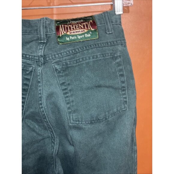 VTG 90s Paris Sport Club Denim Jeans Dark Forest Green - Tapered Leg - 5 Short - Picture 11 of 12